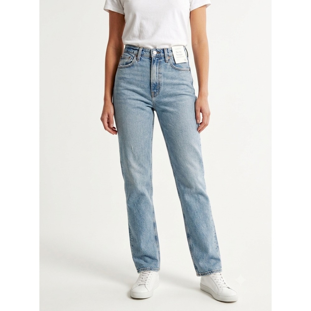 NWT Abercrombie & Fitch Jeans Womens 23/000L Blue '90s Straight Ultra High Rise
